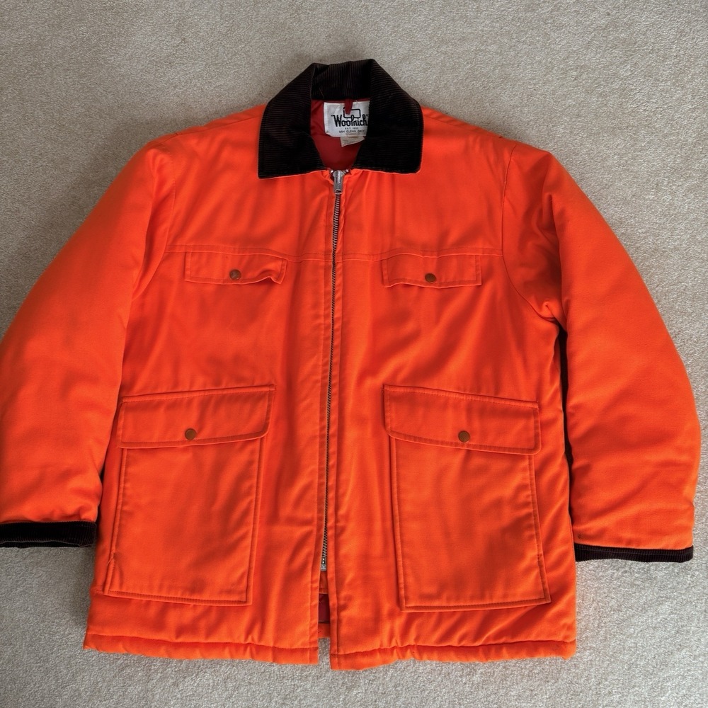 VTG Woolrich Hunting Jacket Large Orange Quilted Lined Flap Pocket Field Outdoor - Picture 11 of 11